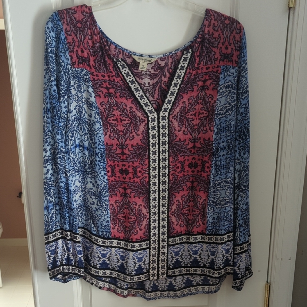 Lucky Brand Blue and Pink Patterned Blouse